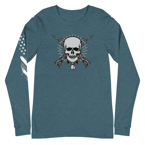 Skull with Guns and Bullets Unisex Long Sleeve Tee - Mainstream Freedom